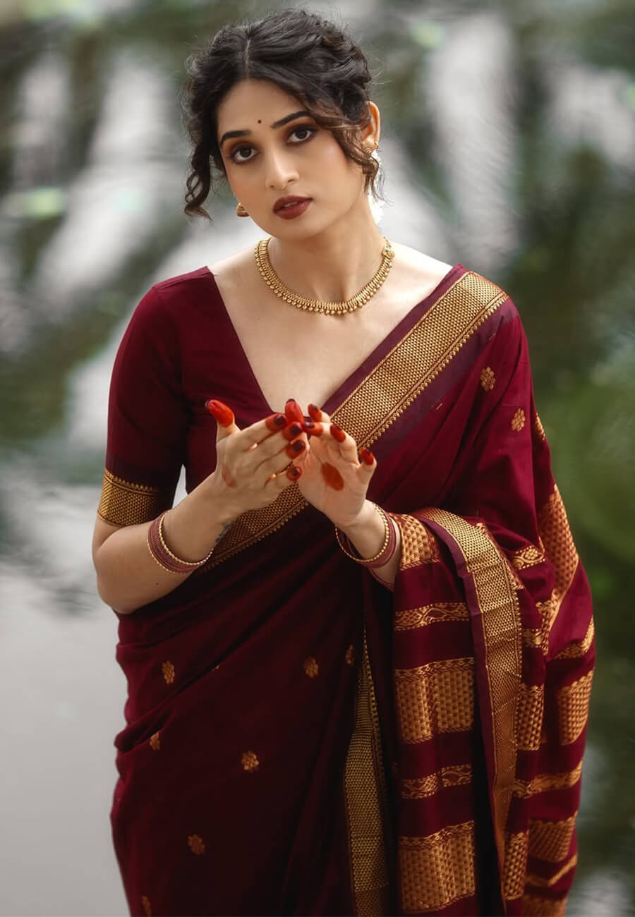 Maroon Silk Woven Banarasi Saree